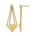 14k Satin/Polished Diamond Triangle Chain Dangle Post Earrings