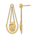 14k Satin/Polished Diamond Oval w/Chain Dangle Post Earrings