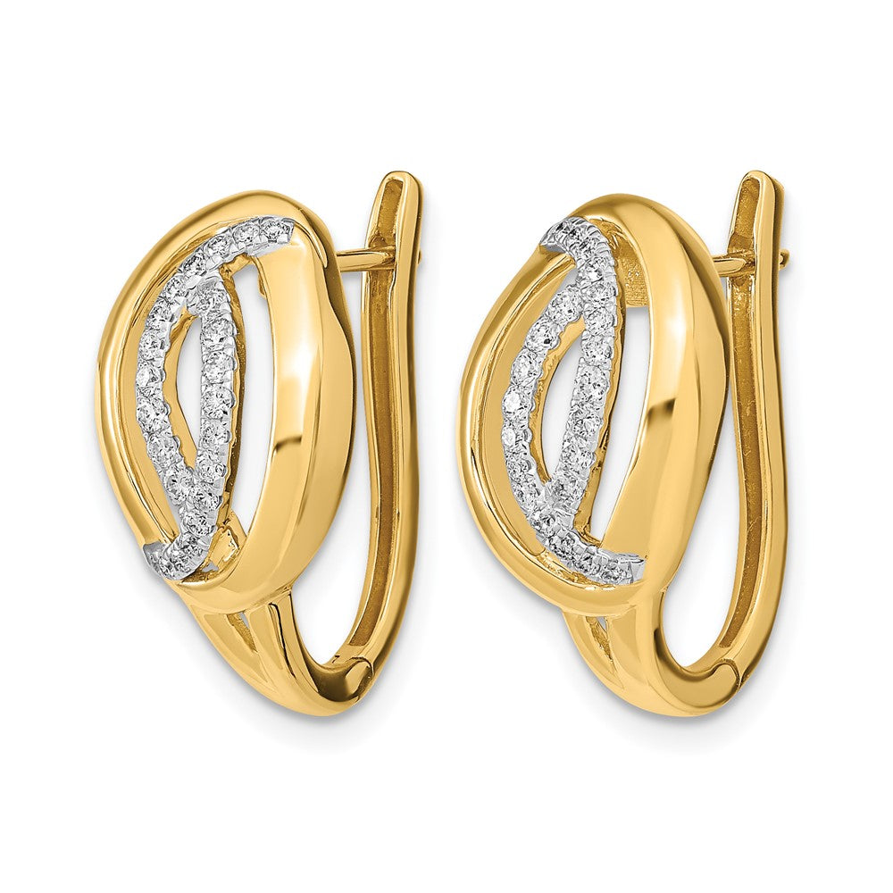 14k Polished Diamond Oval Hinged Hoop Earrings
