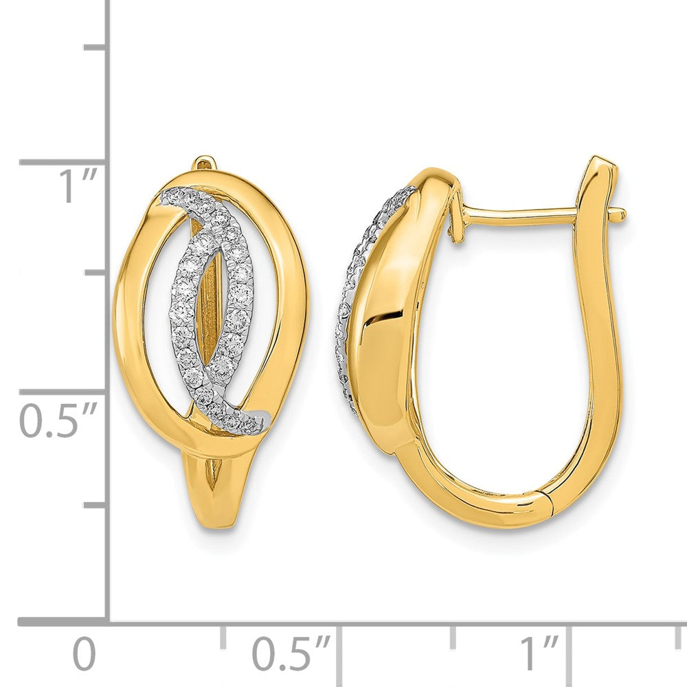 14k Polished Diamond Oval Hinged Hoop Earrings