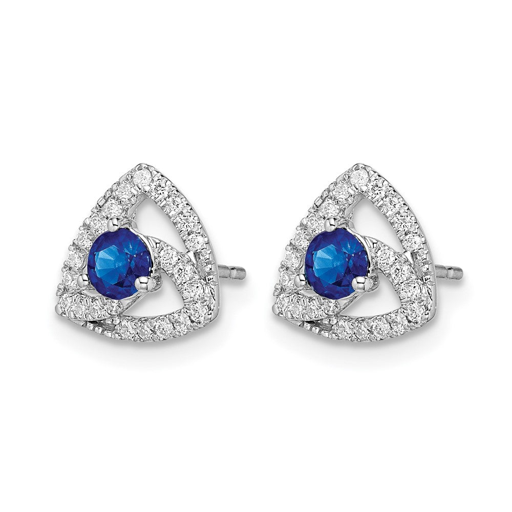 14k White Gold Diamond and Blue Sapphire Triangle Post Earrings