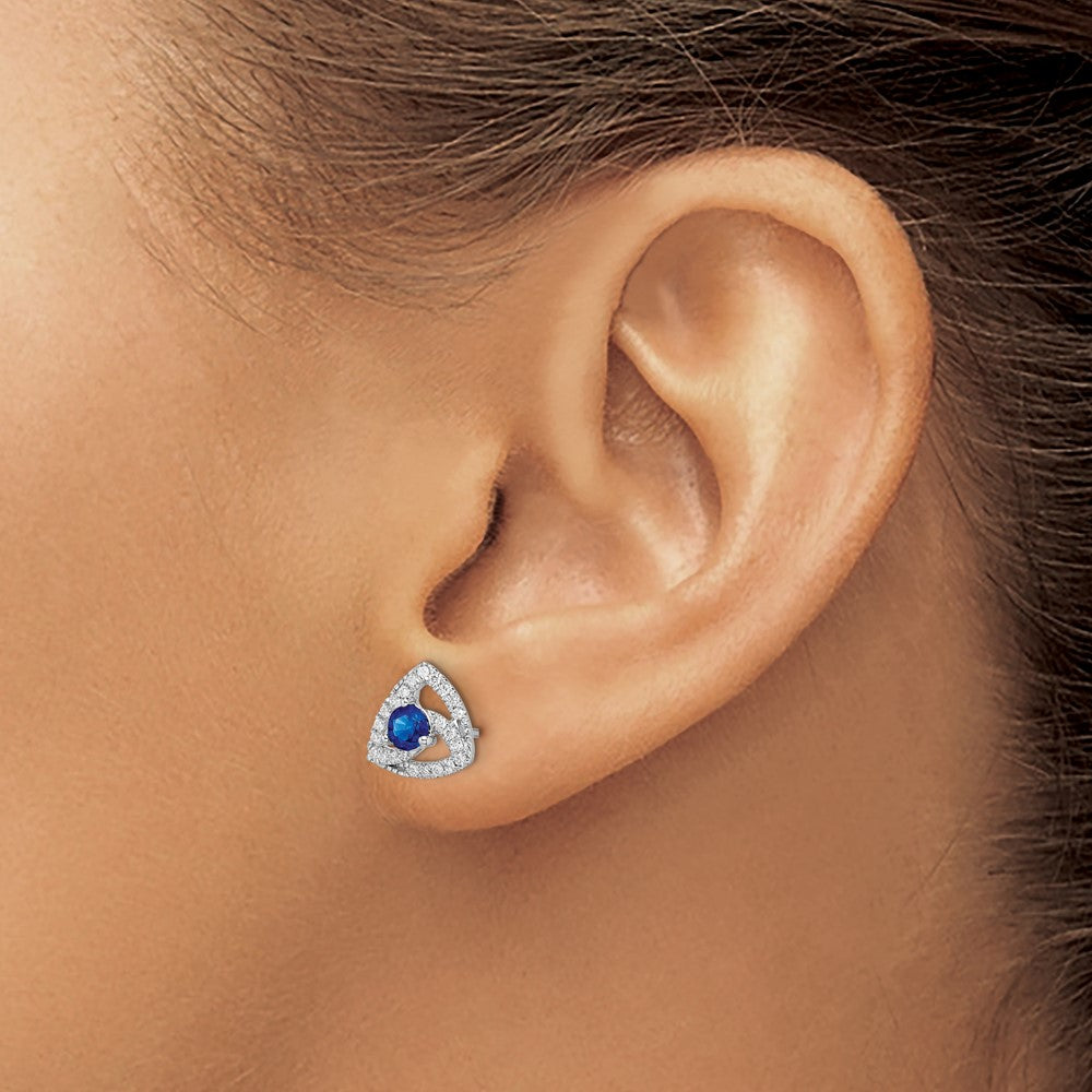 14k White Gold Diamond and Blue Sapphire Triangle Post Earrings