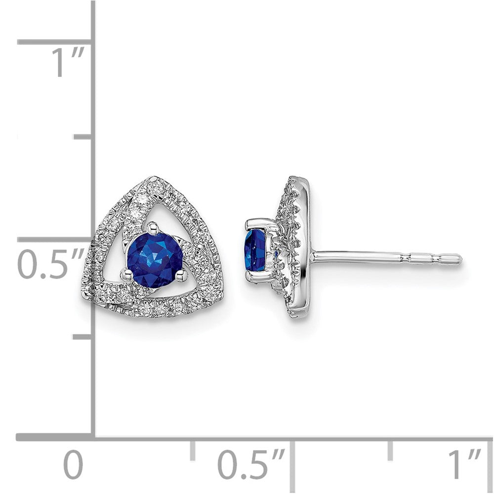 14k White Gold Diamond and Blue Sapphire Triangle Post Earrings