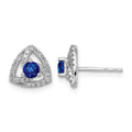14k White Gold Diamond and Blue Sapphire Triangle Post Earrings