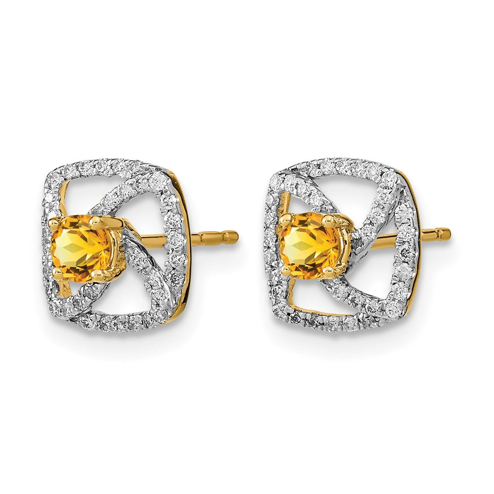 14k Polished Diamond and Citrine Square Post Earrings