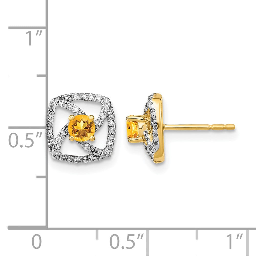 14k Polished Diamond and Citrine Square Post Earrings