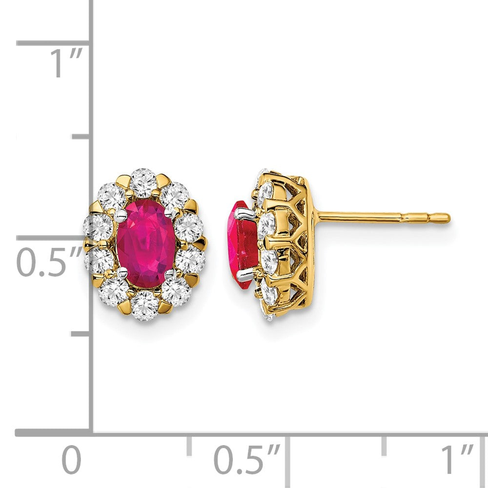 14k Oval Ruby and Diamond Halo Post Earrings