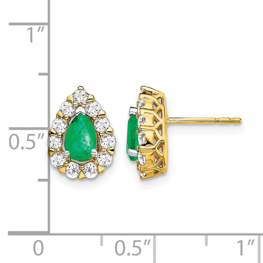 14k Pear Emerald and Diamond Halo Post Earrings