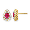 14k Pear Ruby and Diamond Halo Post Earrings