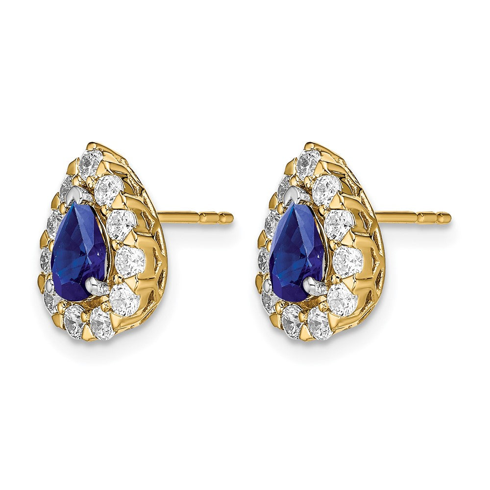 14k Pear Sapphire and Diamond Halo Post Earrings