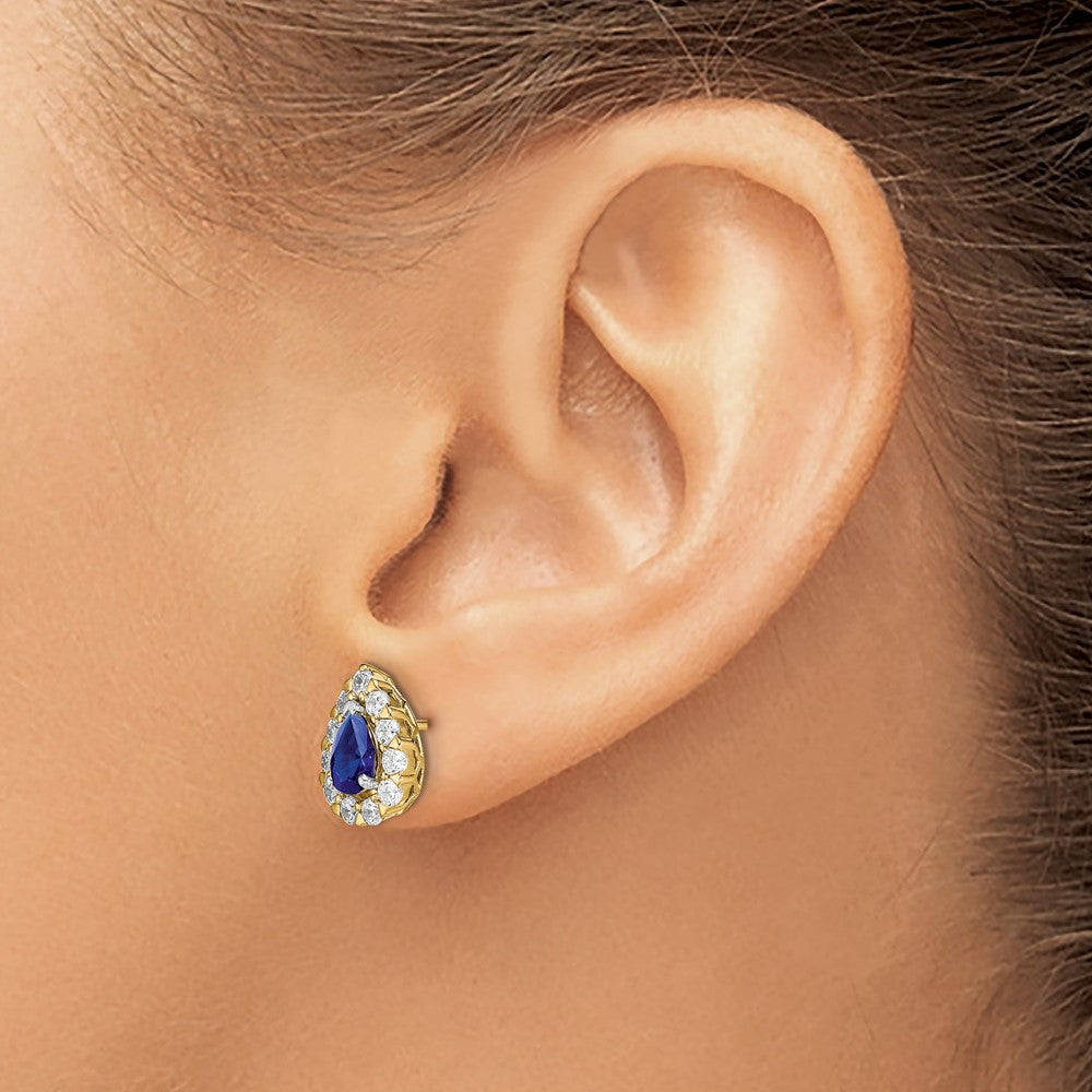 14k Pear Sapphire and Diamond Halo Post Earrings