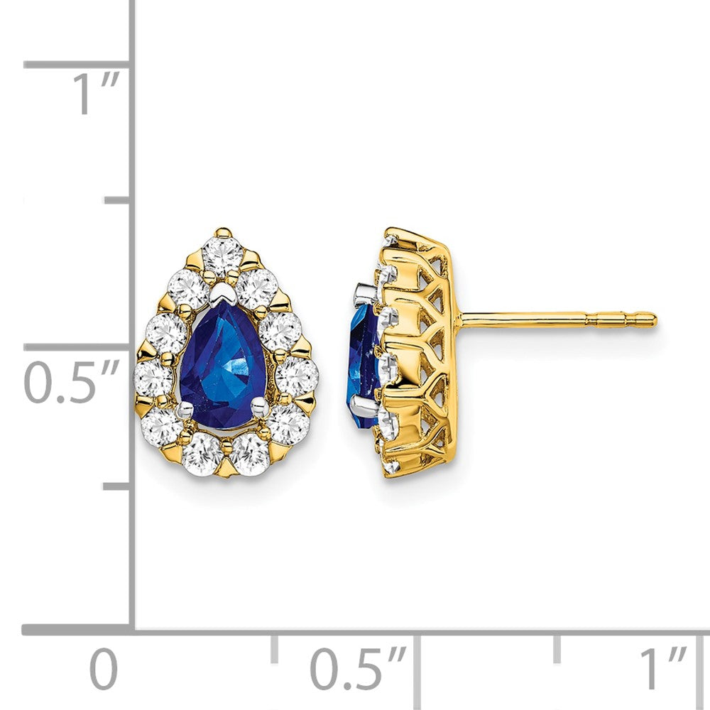 14k Pear Sapphire and Diamond Halo Post Earrings