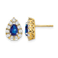 14k Pear Sapphire and Diamond Halo Post Earrings