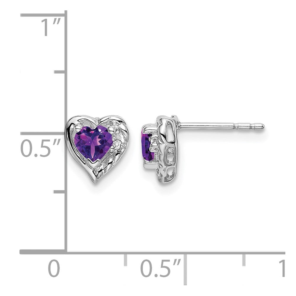 14k White Gold Amethyst and Diamond Heart Earrings