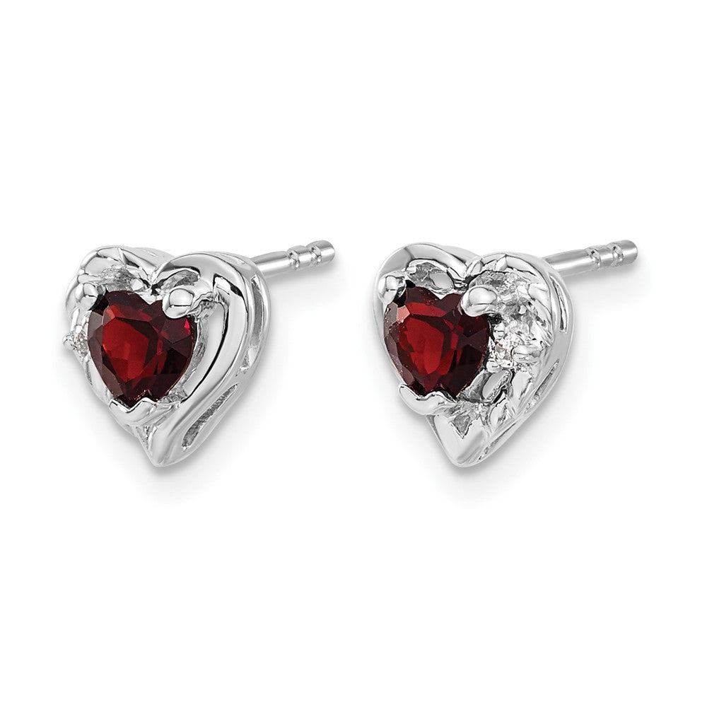 14k White Gold Garnet and Diamond Heart Earrings