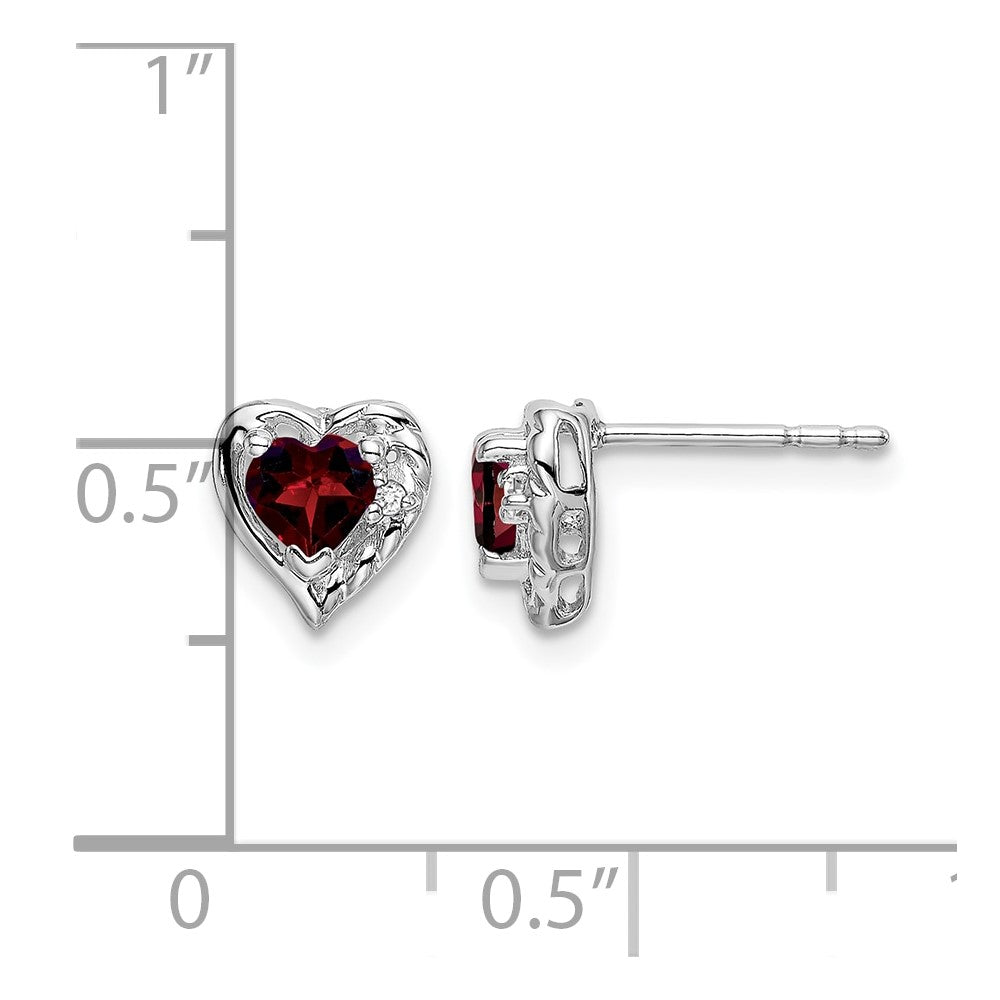 14k White Gold Garnet and Diamond Heart Earrings