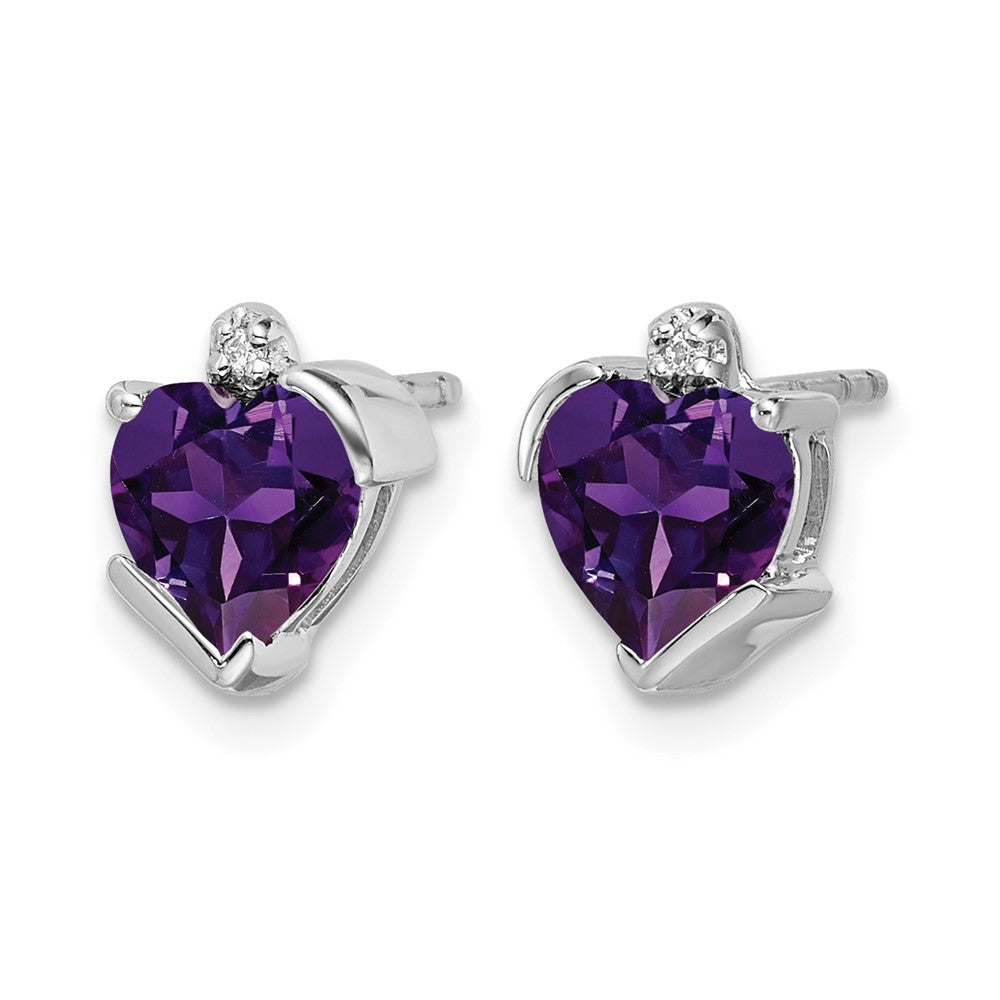 14k White Gold Amethyst and Diamond Heart Earrings