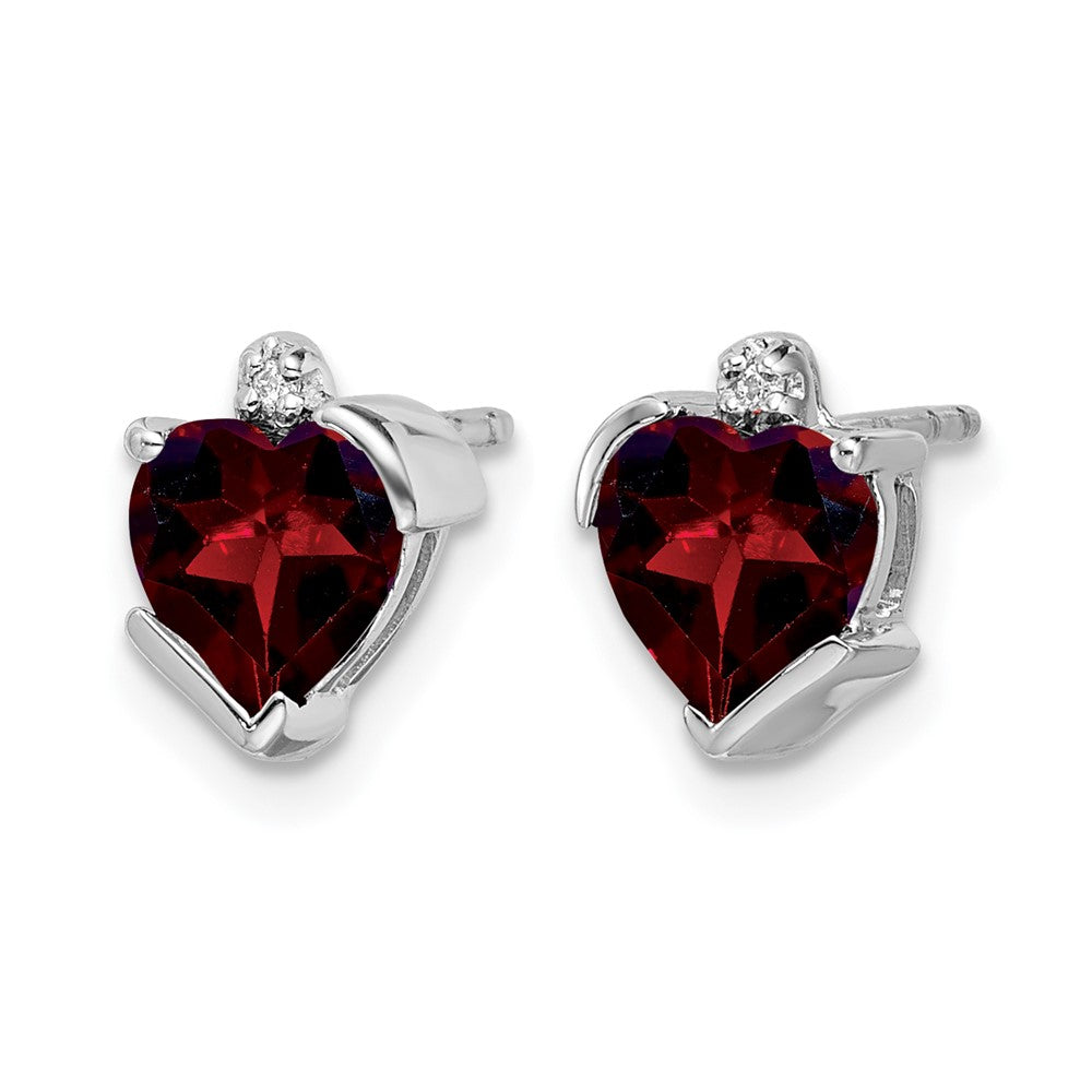 14k White Gold Garnet and Diamond Heart Earrings
