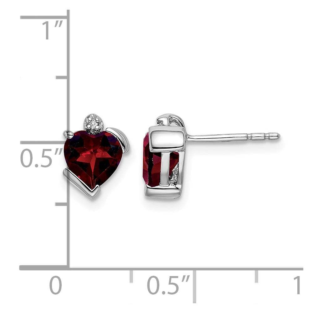 14k White Gold Garnet and Diamond Heart Earrings