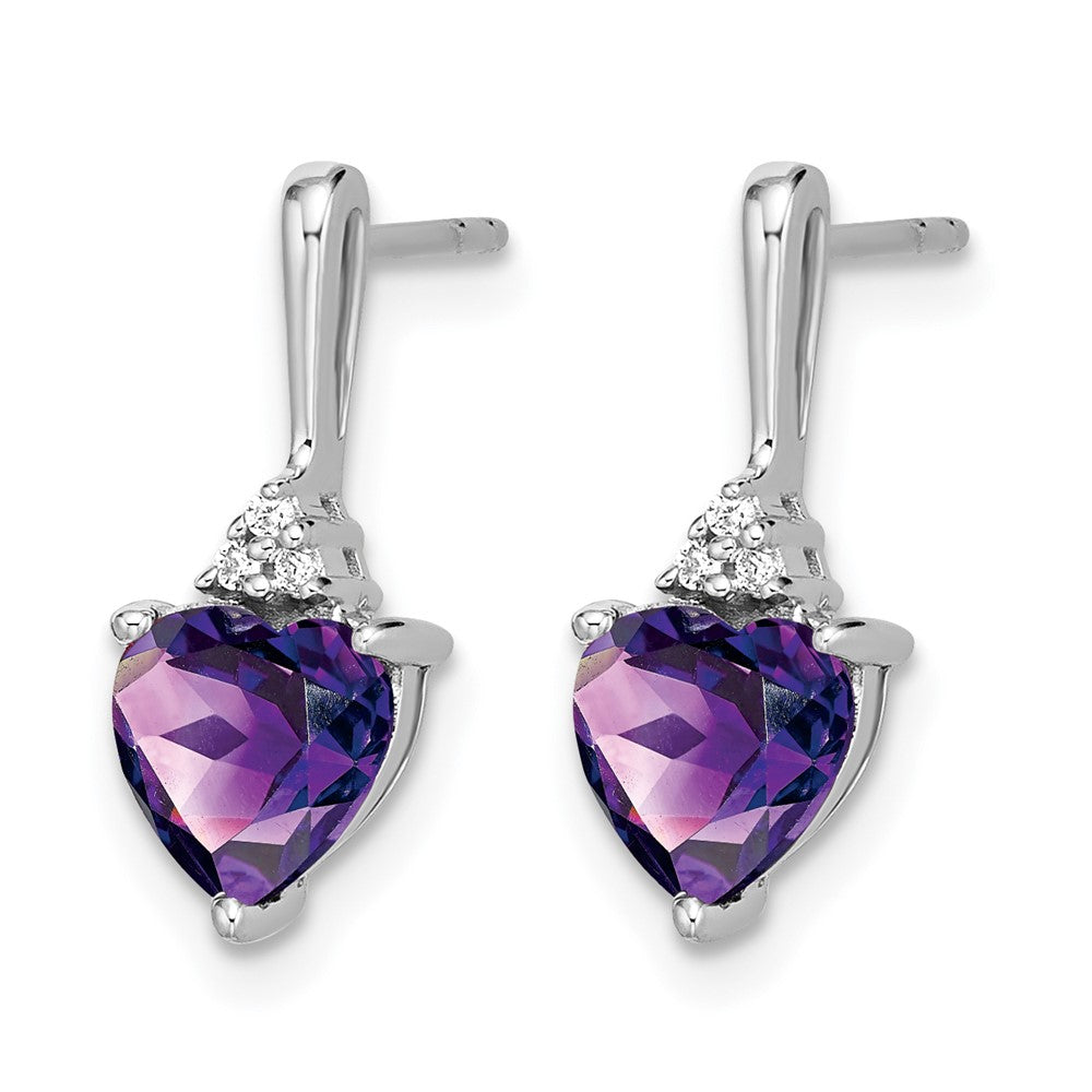 14k White Gold Amethyst and Diamond Heart Earrings