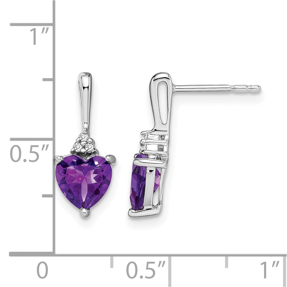 14k White Gold Amethyst and Diamond Heart Earrings