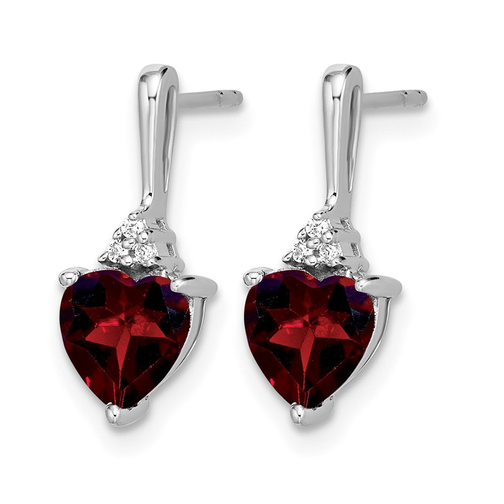 14k White Gold Garnet and Diamond Heart Earrings