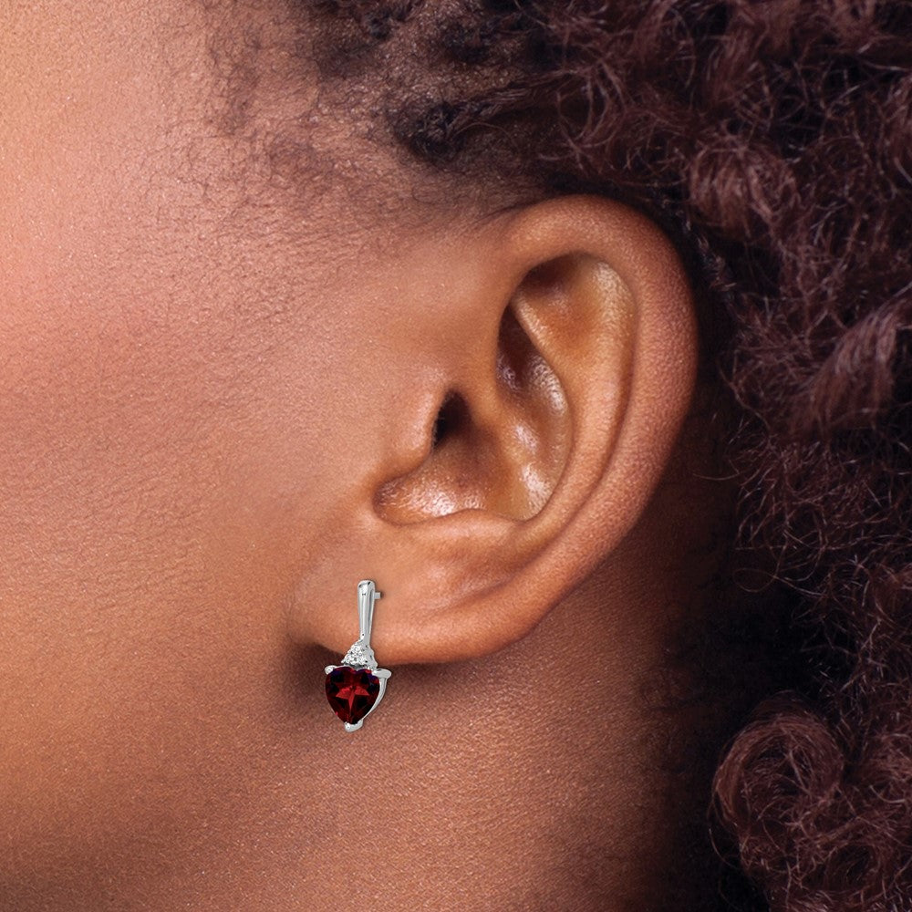 14k White Gold Garnet and Diamond Heart Earrings