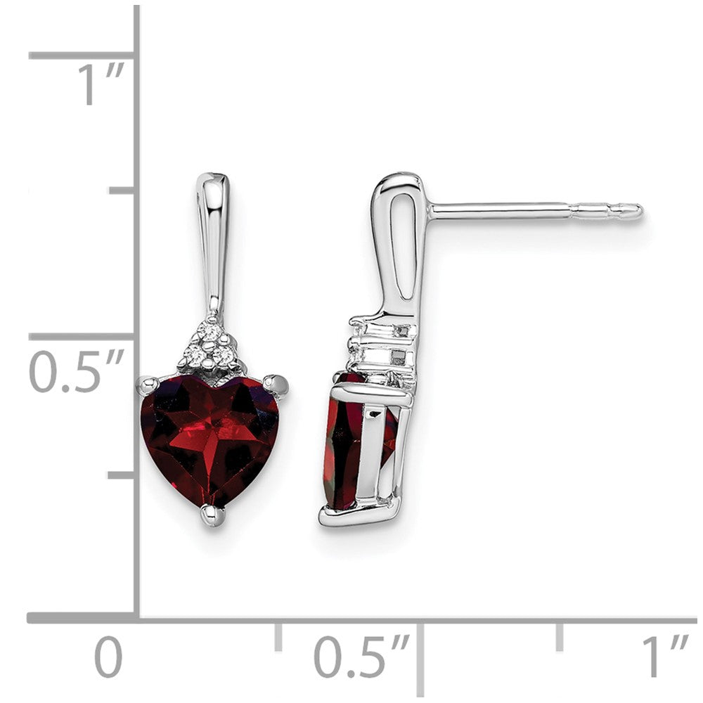 14k White Gold Garnet and Diamond Heart Earrings