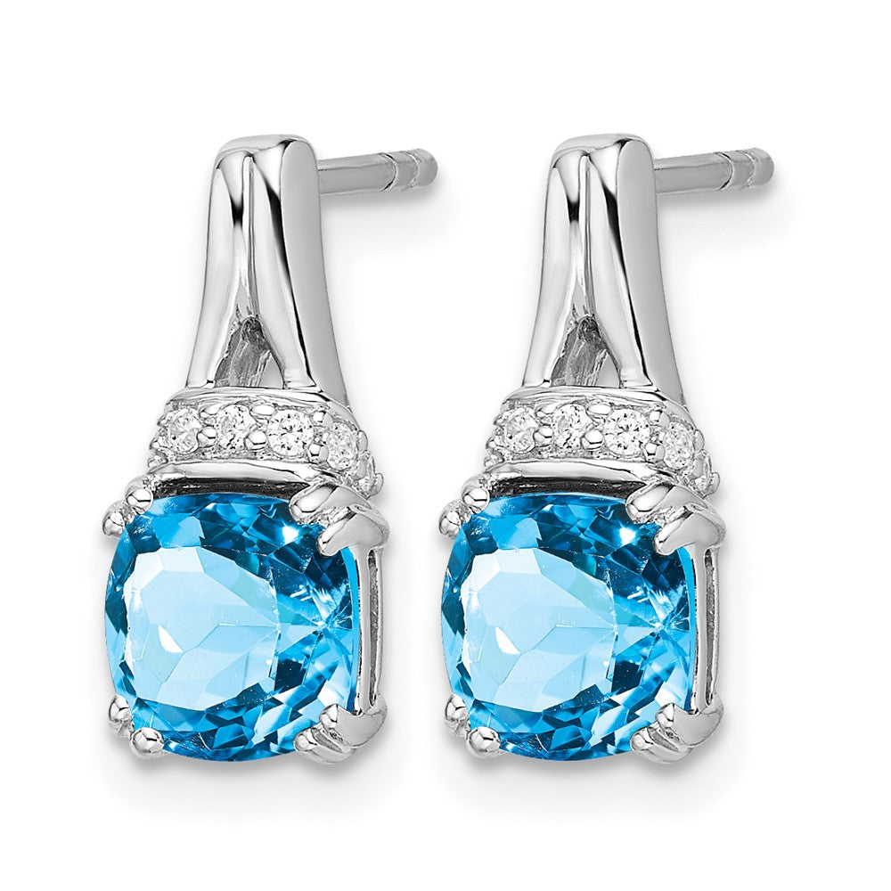 14k White Gold Blue Topaz and Diamond Earrings