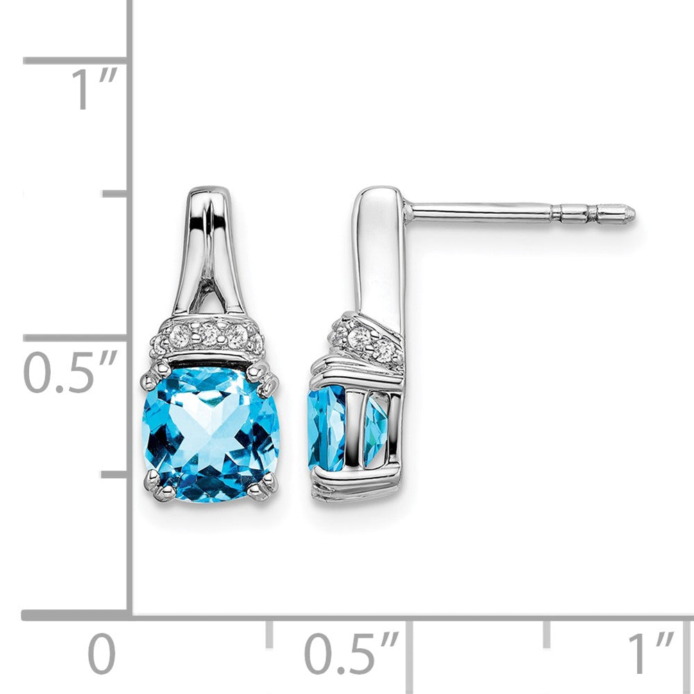 14k White Gold Blue Topaz and Diamond Earrings