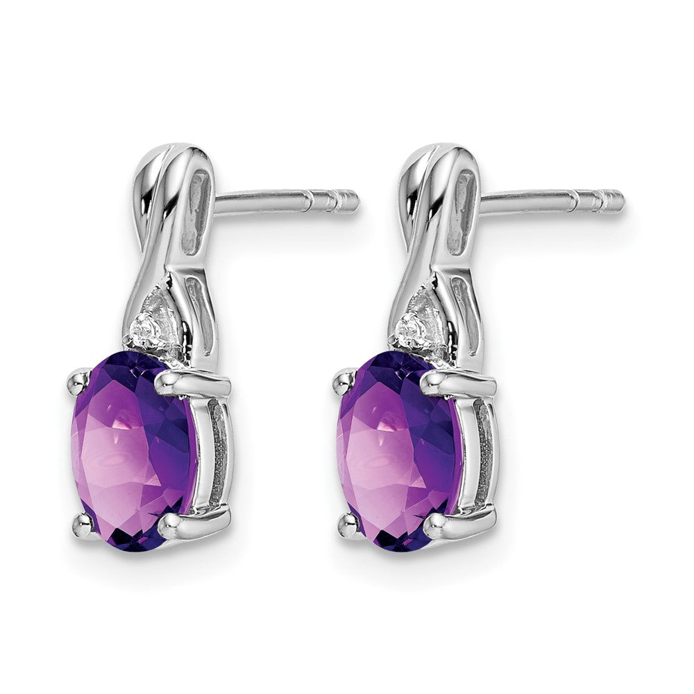 14k White Gold Oval Amethyst and Diamond Earrings
