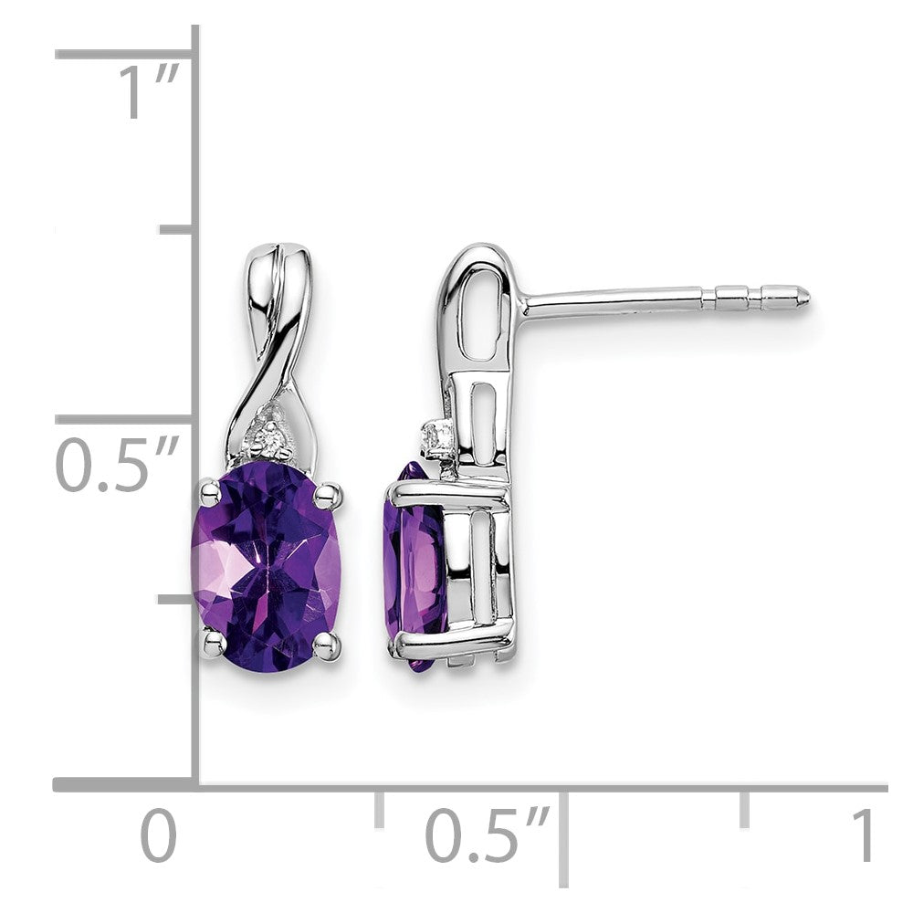 14k White Gold Oval Amethyst and Diamond Earrings