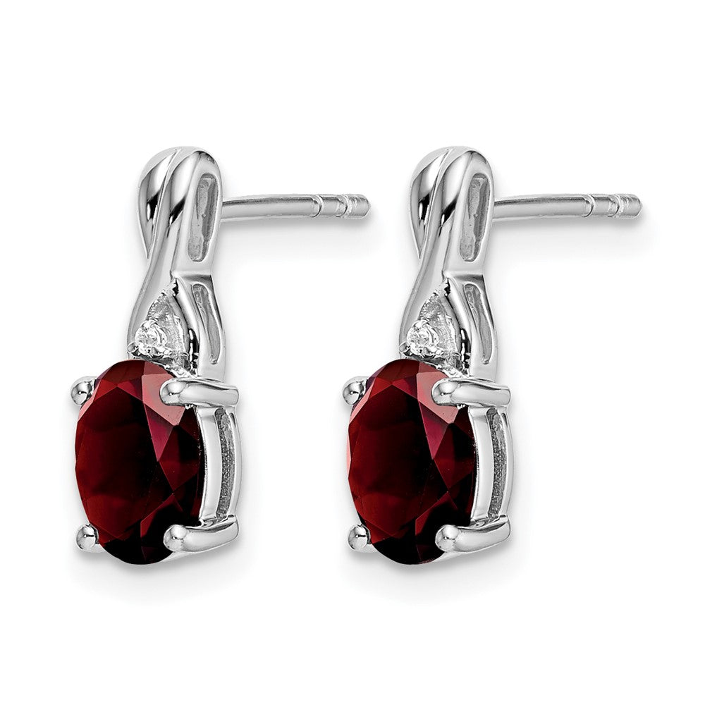 14k White Gold Oval Garnet and Diamond Earrings
