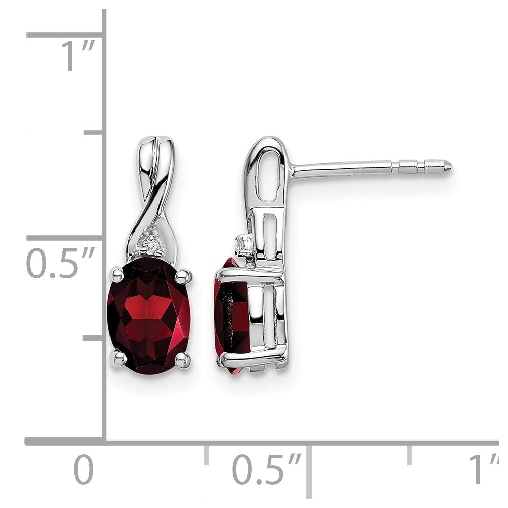 14k White Gold Oval Garnet and Diamond Earrings