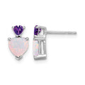 14k White Gold Created Opal and Amethyst Heart Earrings