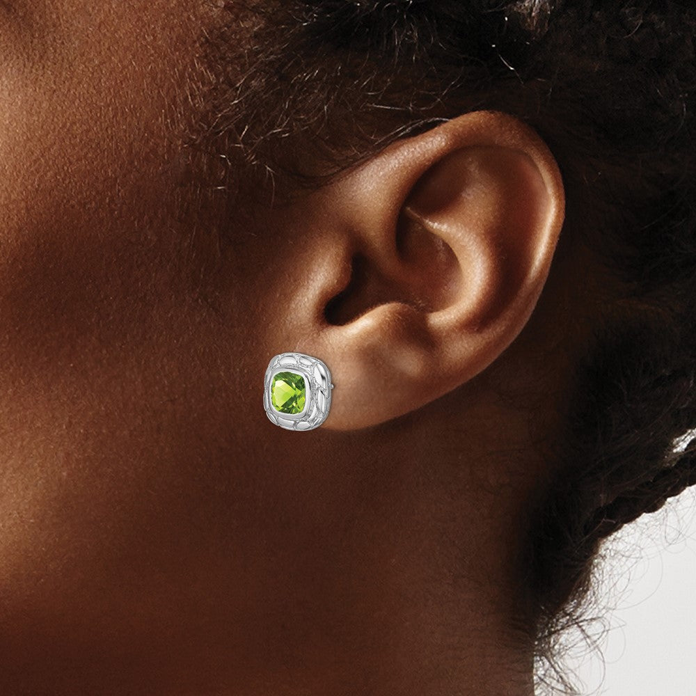 Sterling Silver Rhodium-plated Peridot Earrings