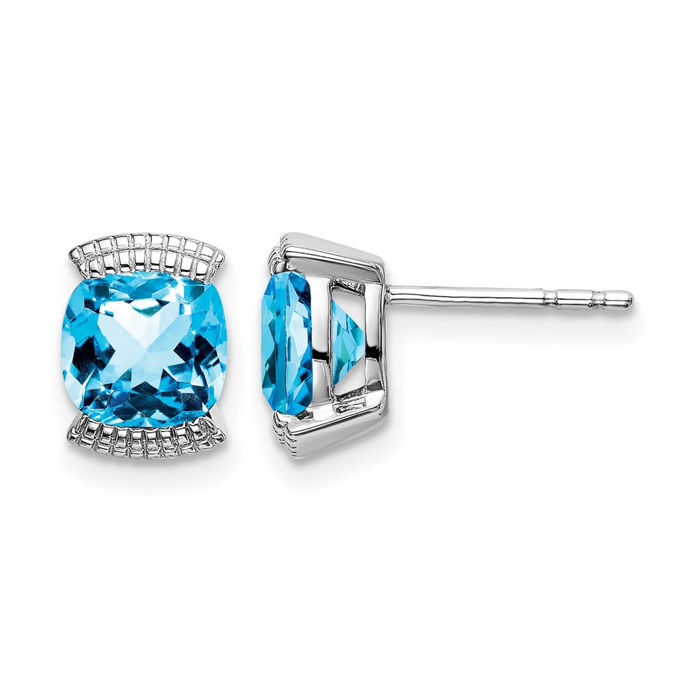 14k White Gold Blue Topaz Post Earrings