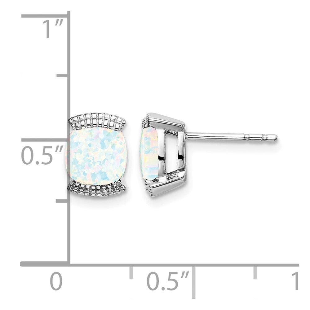 14k White Gold Created Opal Post Earrings