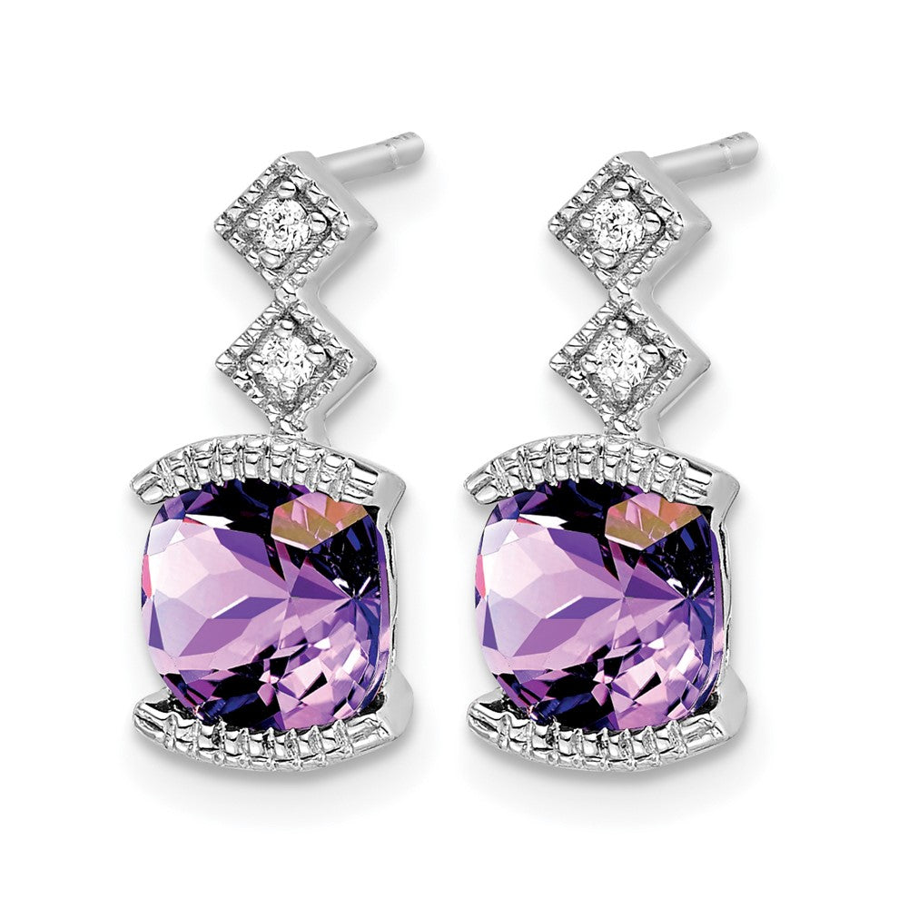14k White Gold Amethyst and Diamond Earrings
