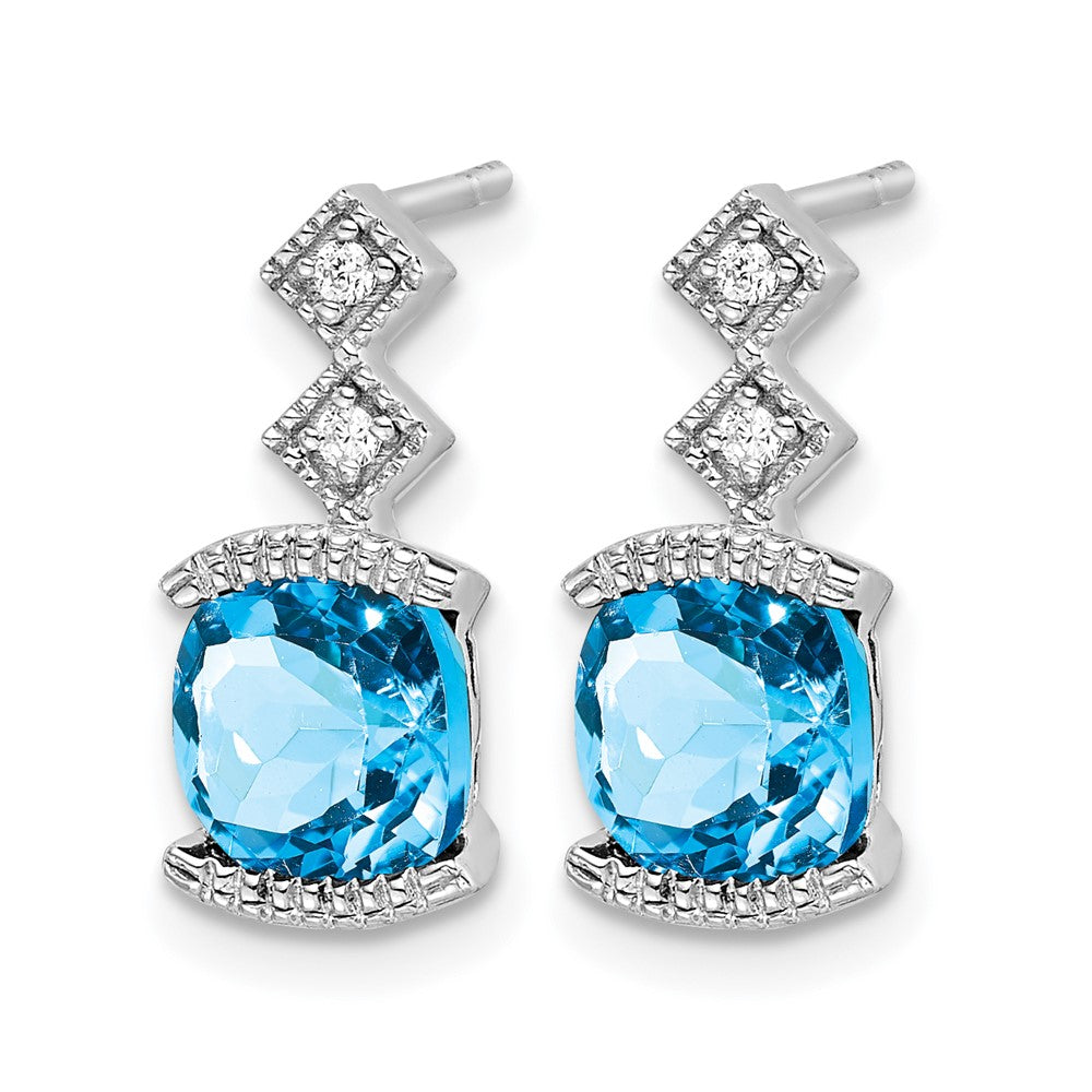 14k White Gold Blue Topaz and Diamond Earrings