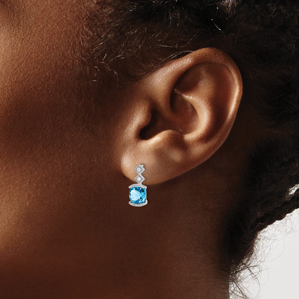 14k White Gold Blue Topaz and Diamond Earrings