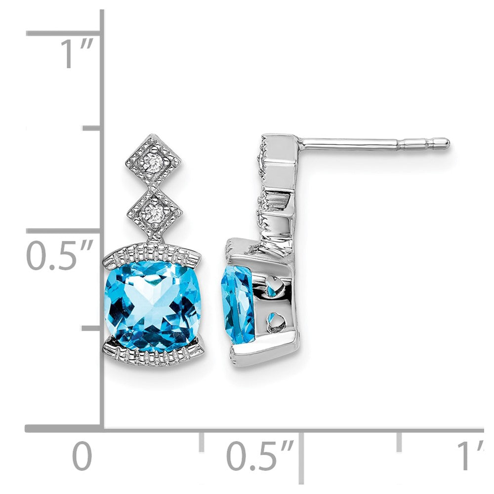 14k White Gold Blue Topaz and Diamond Earrings