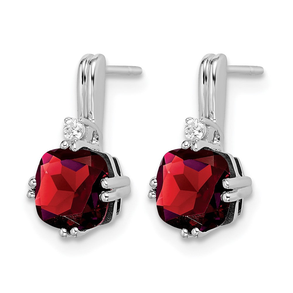 14k White Gold Cushion Garnet and Diamond Earrings
