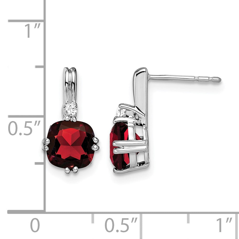 14k White Gold Cushion Garnet and Diamond Earrings