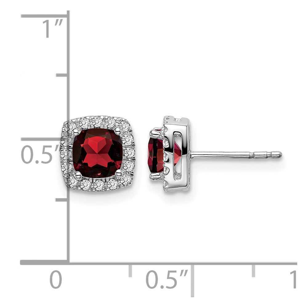 14k White Gold Cushion Garnet and Diamond Halo Earrings