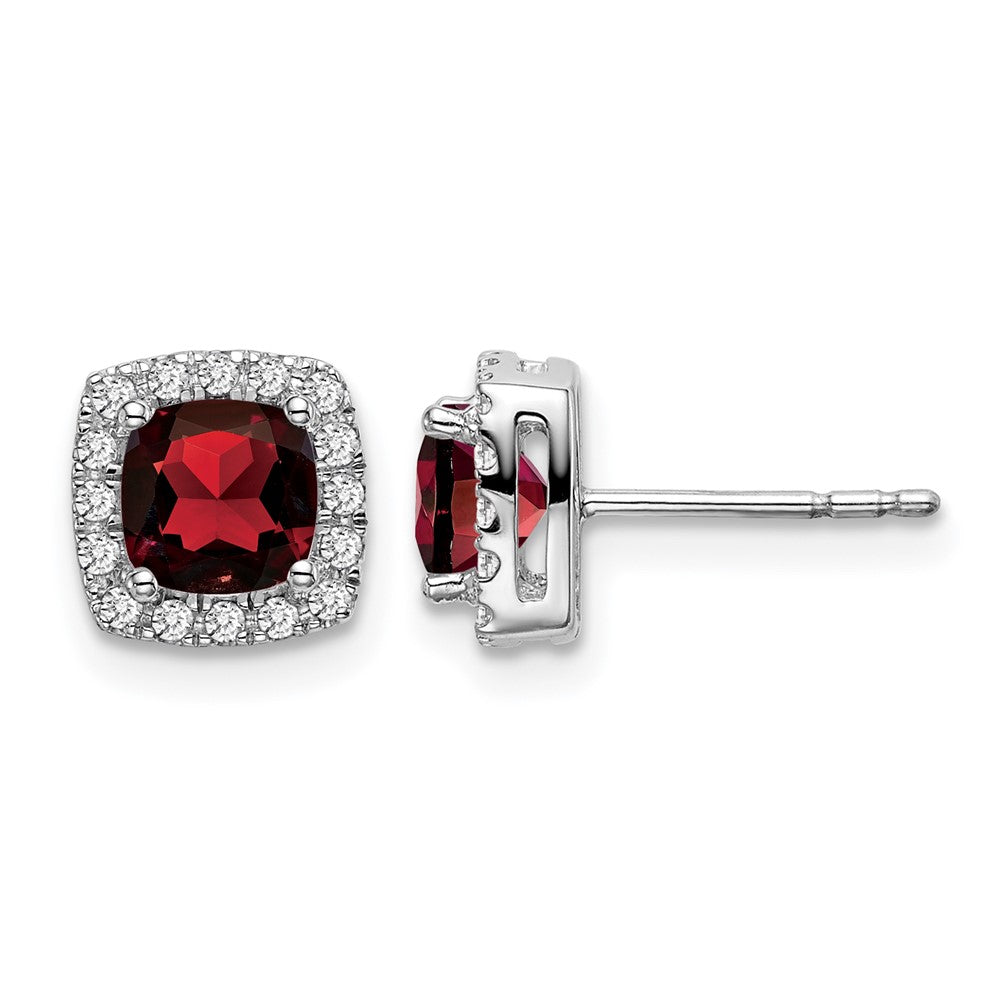 14k White Gold Cushion Garnet and Diamond Halo Earrings