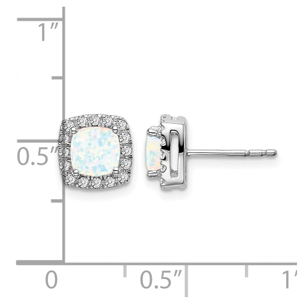 14k White Gold Cushion Created Opal and Diamond Halo Earrings