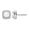 14k White Gold Cushion Created Opal and Diamond Halo Earrings