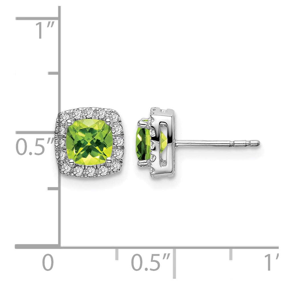 14k White Gold Cushion Peridot and Diamond Halo Earrings