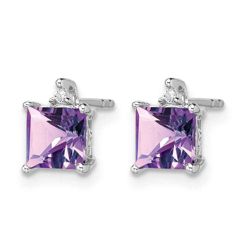 14k White Gold Princess Amethyst and Diamond Earrings